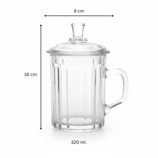 Glarko™ Kapaklı Cam Bitki Çayı Kupası 320 ml.