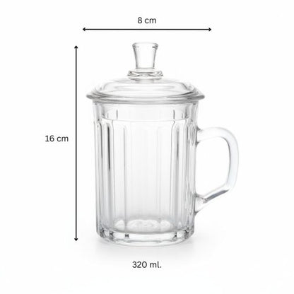Glarko™ Kapaklı Cam Bitki Çayı Kupası 320 ml.