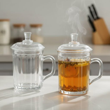 Glarko™ Kapaklı Cam Bitki Çayı Kupası 320 ml.