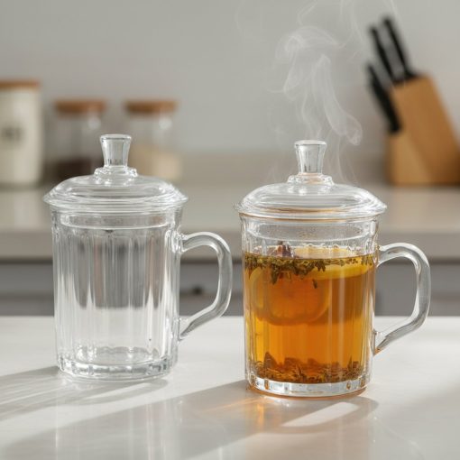 Glarko™ Kapaklı Cam Bitki Çayı Kupası 320 ml.