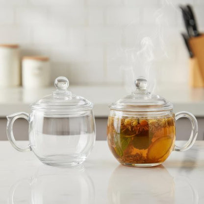 Glarko™ Cam Kapaklı Büyük Boy Bitki Çayı Kupası 370 ml.