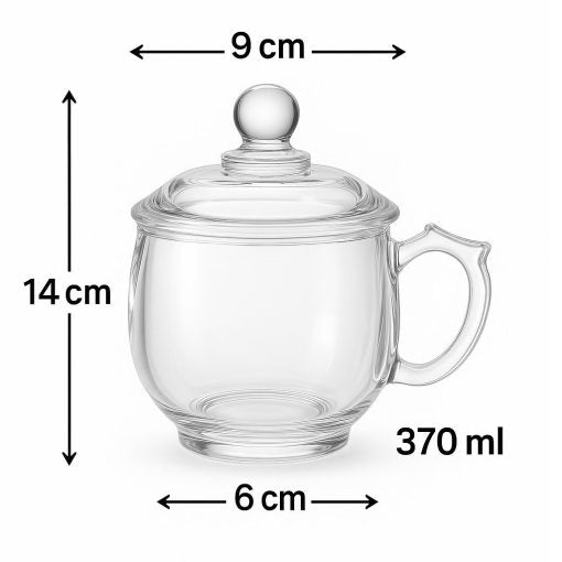 Glarko™ Cam Kapaklı Büyük Boy Bitki Çayı Kupası 370 ml.