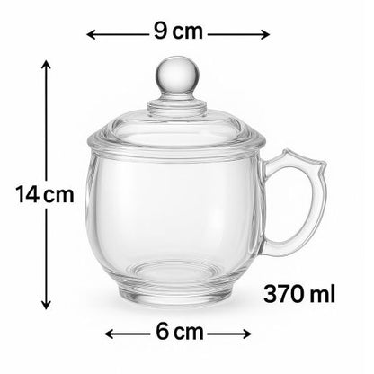 Glarko™ Cam Kapaklı Büyük Boy Bitki Çayı Kupası 370 ml.