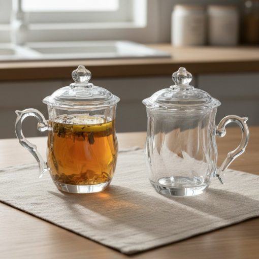 Glarko™ Kapaklı Cam Bitki Çayı Kupası 385 ml.